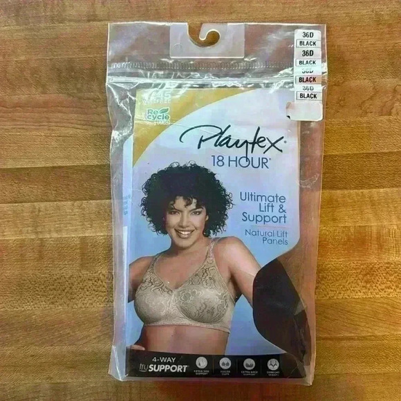 Tagless 4745 Wirefree PLAYTEX 18 Hour 36D Bra Ultimate Lift & Support Black - Picture 1 of 3